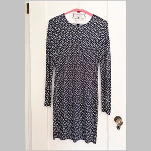 Tory Burch Navy & Ivory Geometric Print Long Sleeve Dress